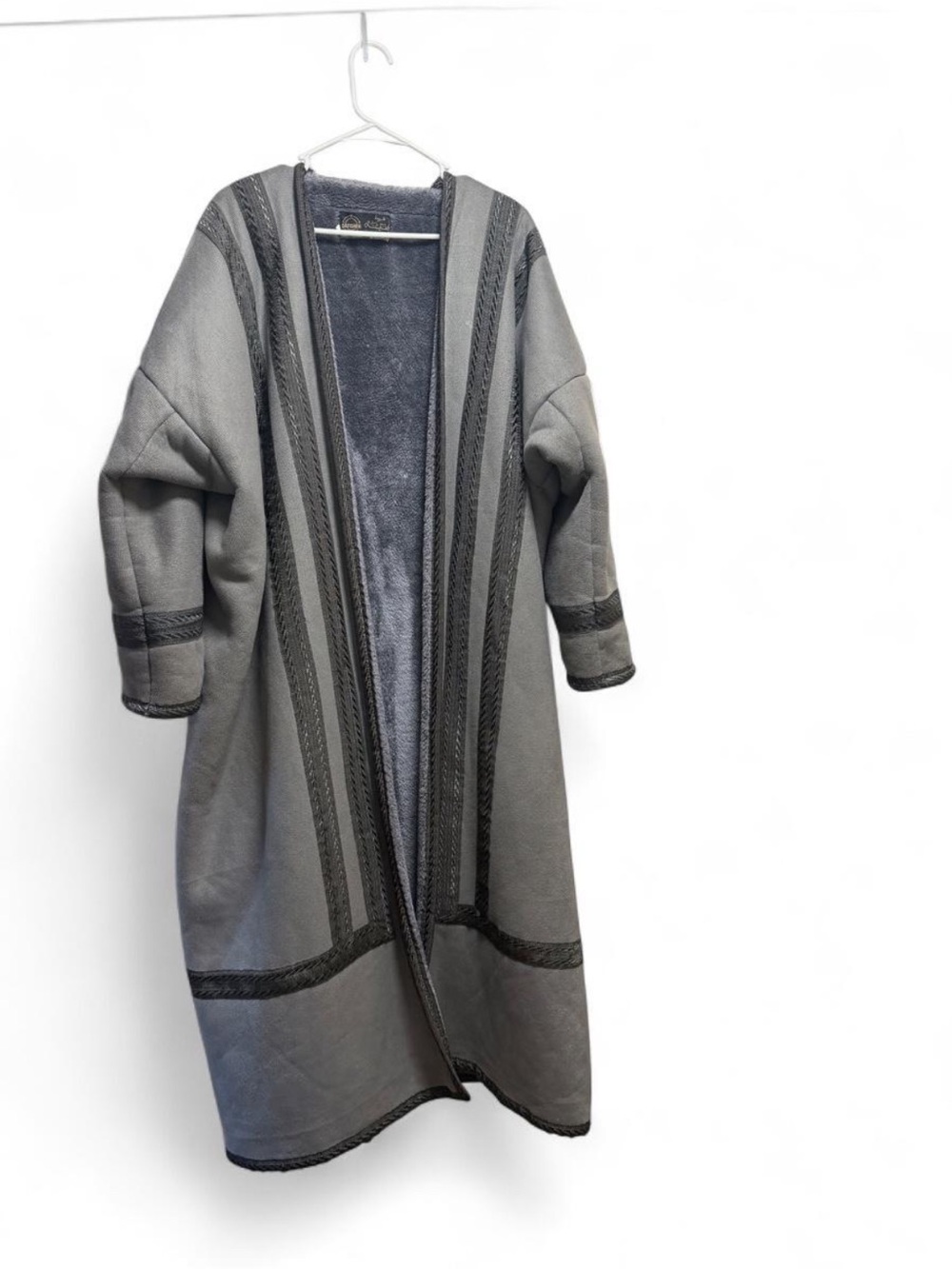 Grey Trim Open Front Long Robe